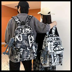 High Capacity Travel Bag Graffiti Pattern Backpack Street Style Schoolbag