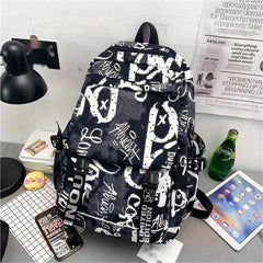 High Capacity Travel Bag Graffiti Pattern Backpack Street Style Schoolbag