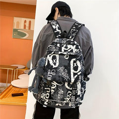 High Capacity Travel Bag Graffiti Pattern Backpack Street Style Schoolbag
