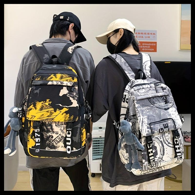 High Capacity Travel Bag Graffiti Pattern Backpack Street Style Schoolbag