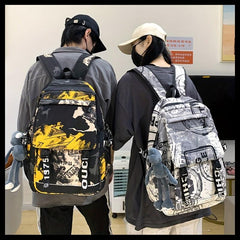 High Capacity Travel Bag Graffiti Pattern Backpack Street Style Schoolbag