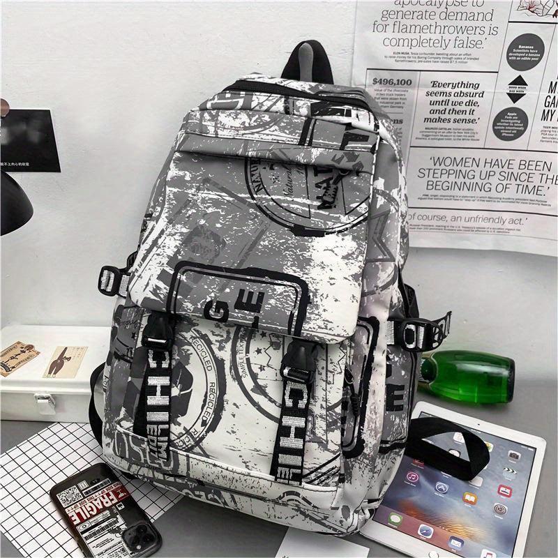 High Capacity Travel Bag Graffiti Pattern Backpack Street Style Schoolbag