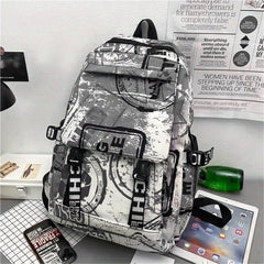 High Capacity Travel Bag Graffiti Pattern Backpack Street Style Schoolbag