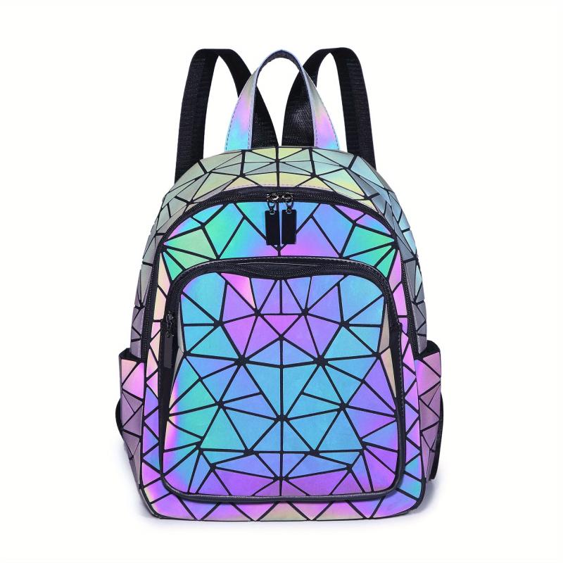 Luminous Geometric Backpack Holographic Reflective Bag