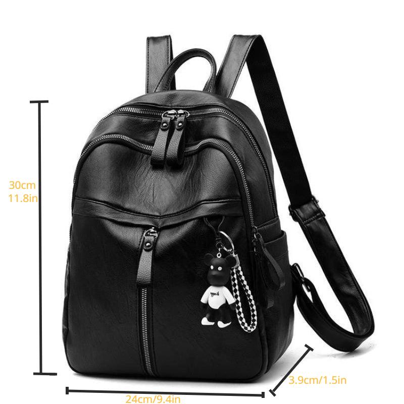 PU Leather Backpack Student Schoolbag Travel Bag Daily Use Versatile Bag