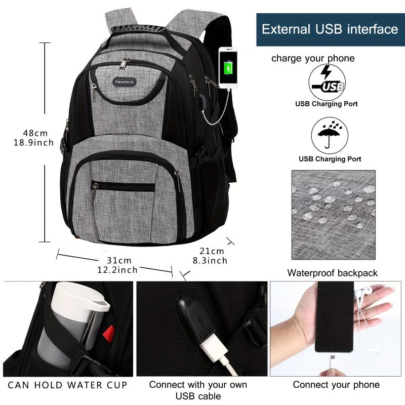 Large Capacity Travel Backpack 43x18 cm Business Laptop USB Charging Port