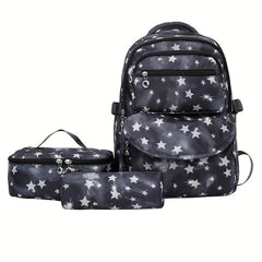 Waterproof Star Print Backpack Set Large Capacity School Bag