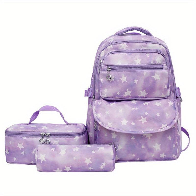 Waterproof Star Print Backpack Set Large Capacity School Bag