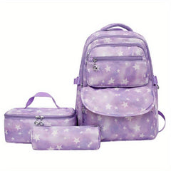 Waterproof Star Print Backpack Set Large Capacity School Bag
