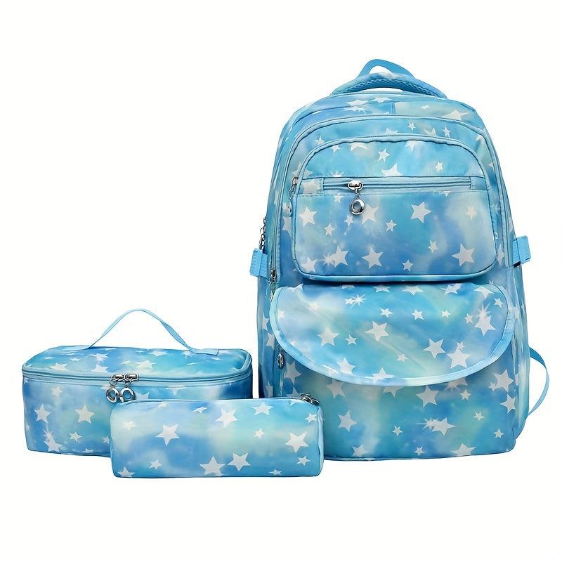 Waterproof Star Print Backpack Set Large Capacity School Bag