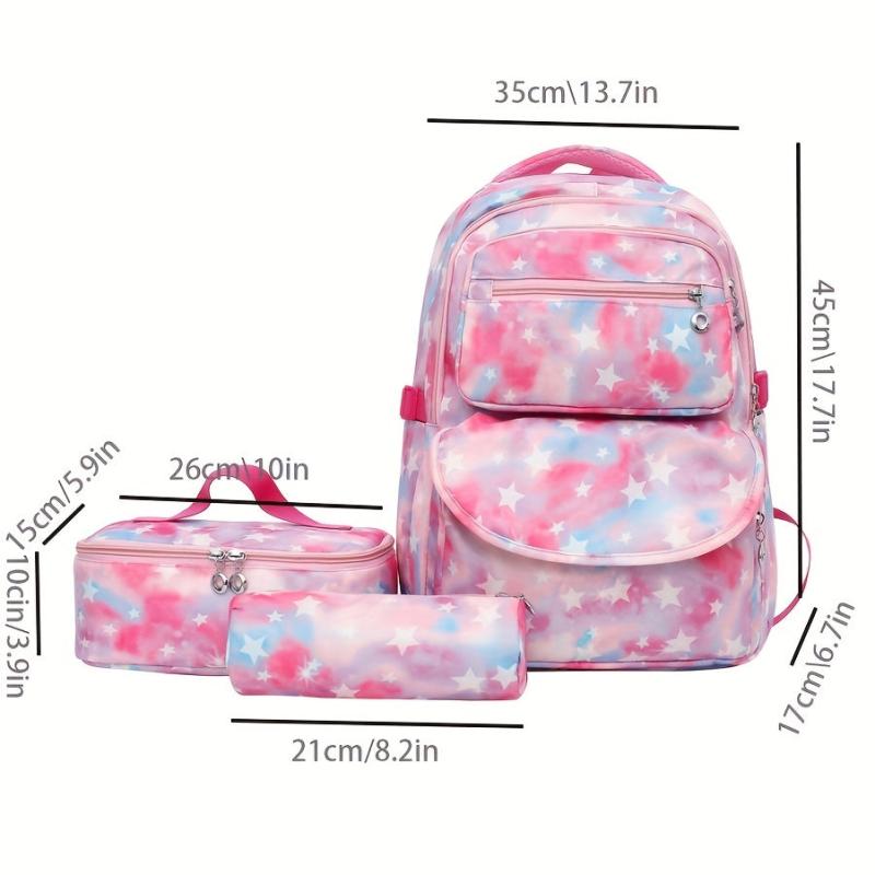 Waterproof Star Print Backpack Set Large Capacity School Bag