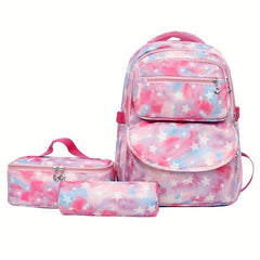 Waterproof Star Print Backpack Set Large Capacity School Bag