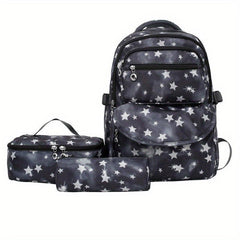 Waterproof Star Print Backpack Set Large Capacity School Bag