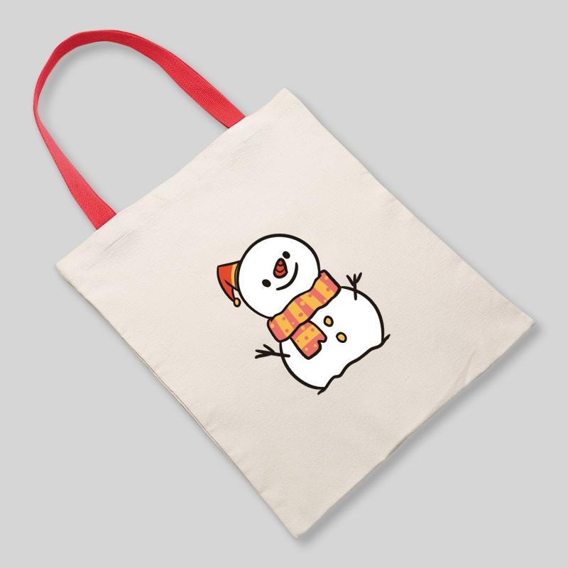 Snowman Pattern Canvas Shoulder Bag Eco Friendly Shopping Tote