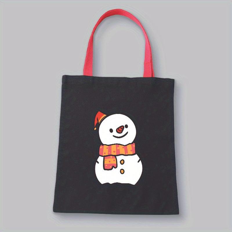 Snowman Pattern Canvas Shoulder Bag Eco Friendly Shopping Tote