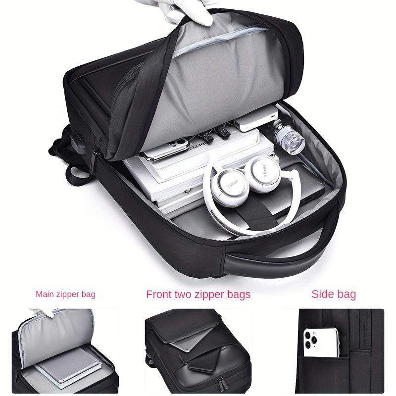 Men's Large Capacity Backpack with USB Charging Port & Luggage Strap