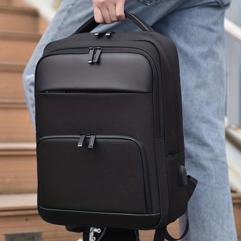 Men's Large Capacity Backpack with USB Charging Port & Luggage Strap