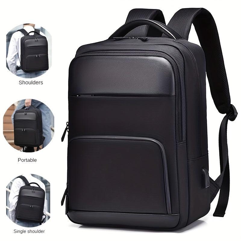 Men's Large Capacity Backpack with USB Charging Port & Luggage Strap