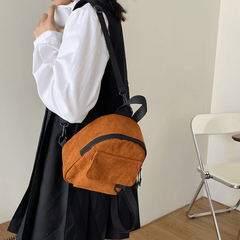 Corduroy Small Backpack Retro Solid Brown Women's Double Shoulder Bag