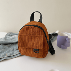 Corduroy Small Backpack Retro Solid Brown Women's Double Shoulder Bag