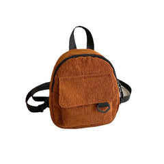 Corduroy Small Backpack Retro Solid Brown Women's Double Shoulder Bag