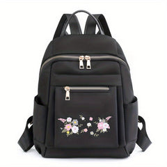 Casual Flower Embroidery Backpack Lightweight Waterproof Oxford Cloth