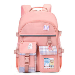 Ultralight Plaid Pattern Backpack with Badges for Girls