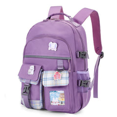 Ultralight Plaid Pattern Backpack with Badges for Girls