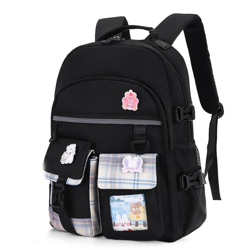 Ultralight Plaid Pattern Backpack with Badges for Girls
