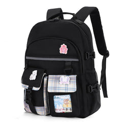 Ultralight Plaid Pattern Backpack with Badges for Girls