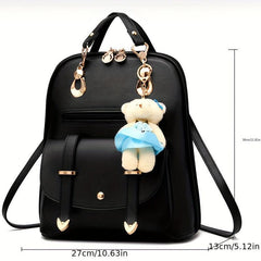 Women's Backpack with Bear Pendant, Large Capacity Casual Shoulder Bag