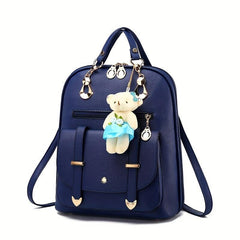 Women's Backpack with Bear Pendant, Large Capacity Casual Shoulder Bag