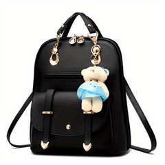 Women's Backpack with Bear Pendant, Large Capacity Casual Shoulder Bag