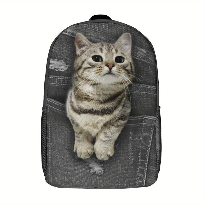 Dog Cat Denim Backpack for Boys Girls Teens Student Travel Daily