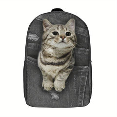 Dog Cat Denim Backpack for Boys Girls Teens Student Travel Daily