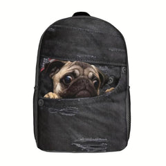 Dog Cat Denim Backpack for Boys Girls Teens Student Travel Daily