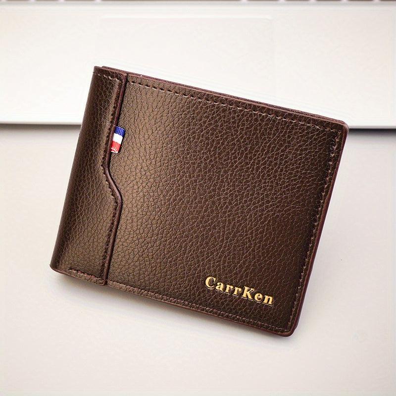 Men's PU Leather Letter Short Wallet Multiple Card Slots Purse