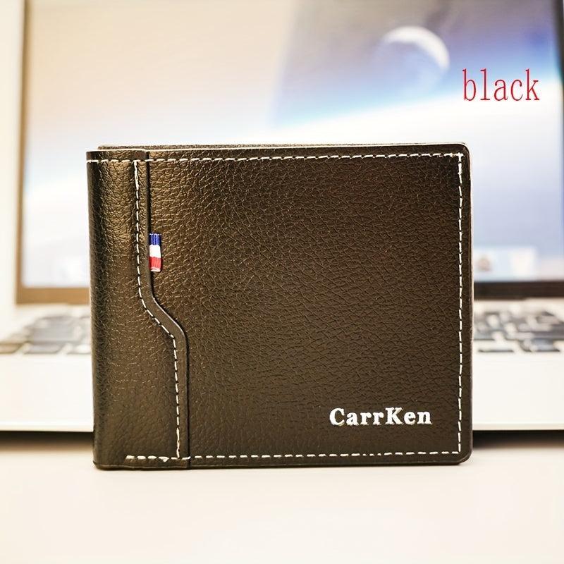 Men's PU Leather Letter Short Wallet Multiple Card Slots Purse