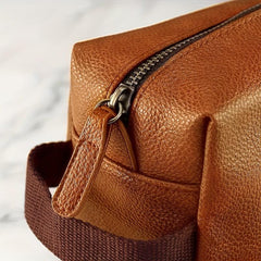 Men's Leather Toiletry Bag Brown Travel Wash Bag