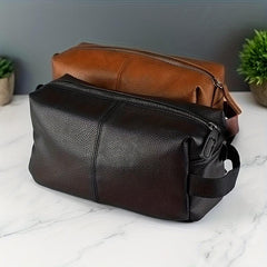 Men's Leather Toiletry Bag Brown Travel Wash Bag