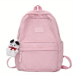 Pleated Backpack With Bear Puppy Pendant Large Capacity Travel Backpack