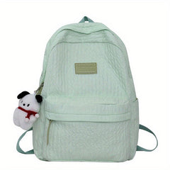 Pleated Backpack With Bear Puppy Pendant Large Capacity Travel Backpack