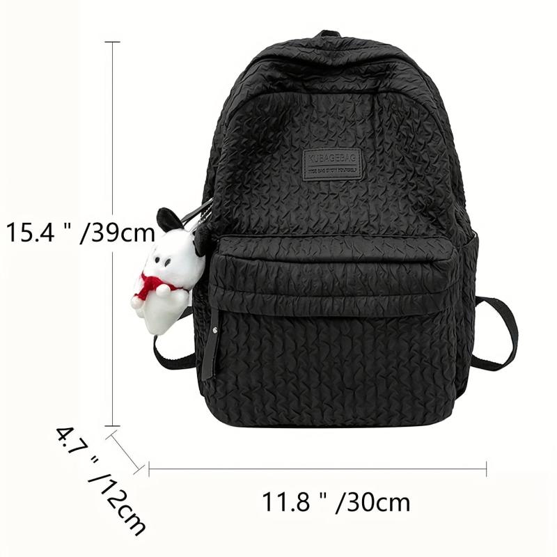 Pleated Backpack With Bear Puppy Pendant Large Capacity Travel Backpack
