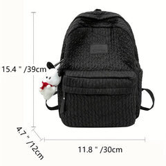 Pleated Backpack With Bear Puppy Pendant Large Capacity Travel Backpack