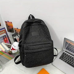 Pleated Backpack With Bear Puppy Pendant Large Capacity Travel Backpack