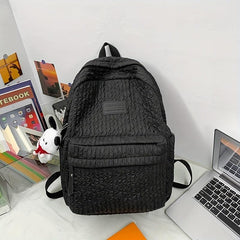 Pleated Backpack With Bear Puppy Pendant Large Capacity Travel Backpack