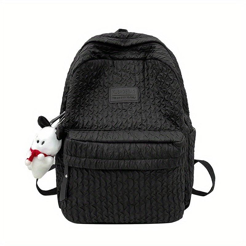Pleated Backpack With Bear Puppy Pendant Large Capacity Travel Backpack