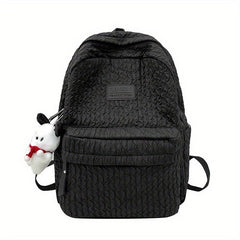 Pleated Backpack With Bear Puppy Pendant Large Capacity Travel Backpack