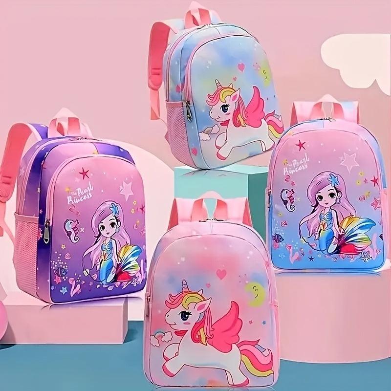 Cartoon Unicorn Mermaid Backpack for Kids with T-shirt Pattern