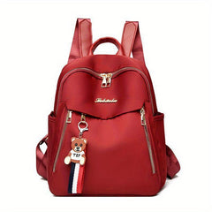 Oxford Cloth Backpack With Bear Pendant for Women